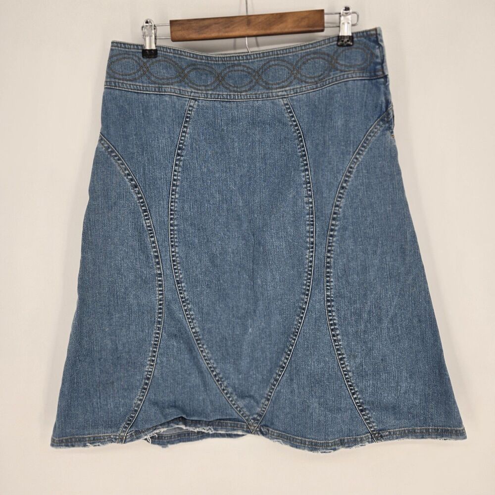 Vintage Divided Denim Midi Skirt 12 Y2K Boho Chic Paneled